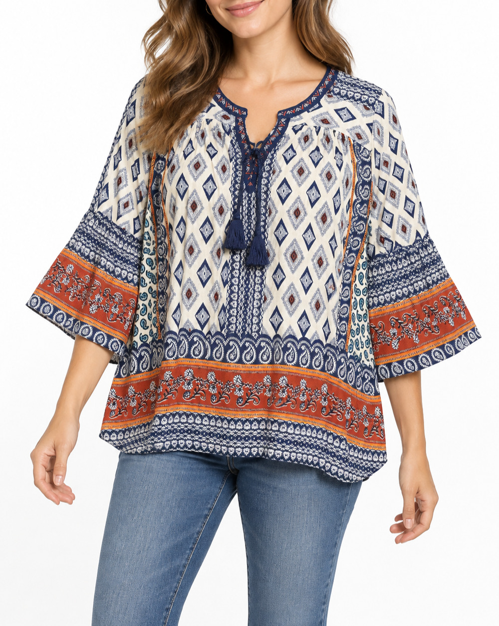 Vintage American Blues Audrey Soft Top S Boho Y2K Paisley Bell Sleeve